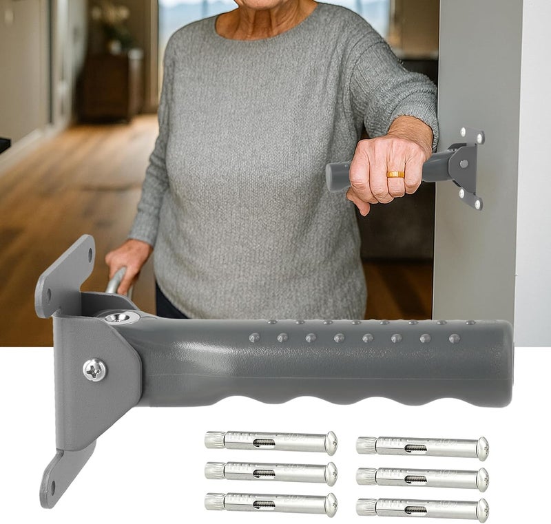 APDTEK Flip Up Grab Bar for Doorway/Stairs Safety Assist Handles for Elderly Non-Slip Grip Bar Great for Seniors, Elderly, Disabled, Handicap and Injured People - Suitable for Solid Wall (Gray) - Image 1